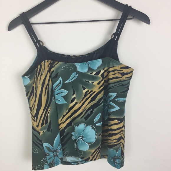 Gottex Tankini Top Blue Green Floral Zebra 18W - Picture 3 of 8